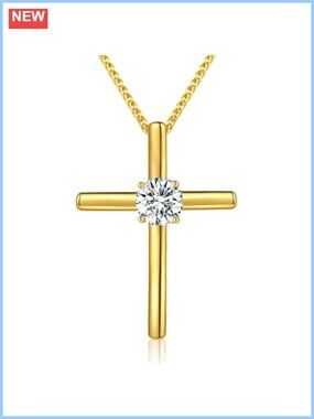 Moissanite Cross Necklace Women 18K Gold Plated 925 Sterling Silver